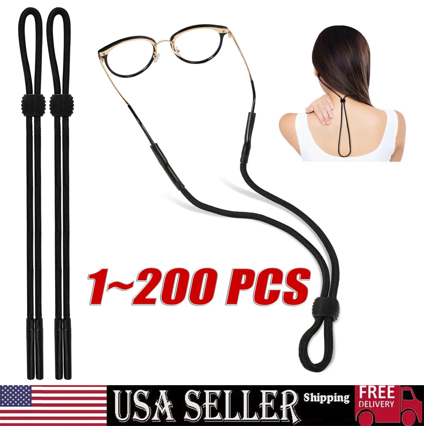 6 pack Black Anti-slip Nylon Eyeglass Strap Glasses Holder Eyewear Neck Cord 3