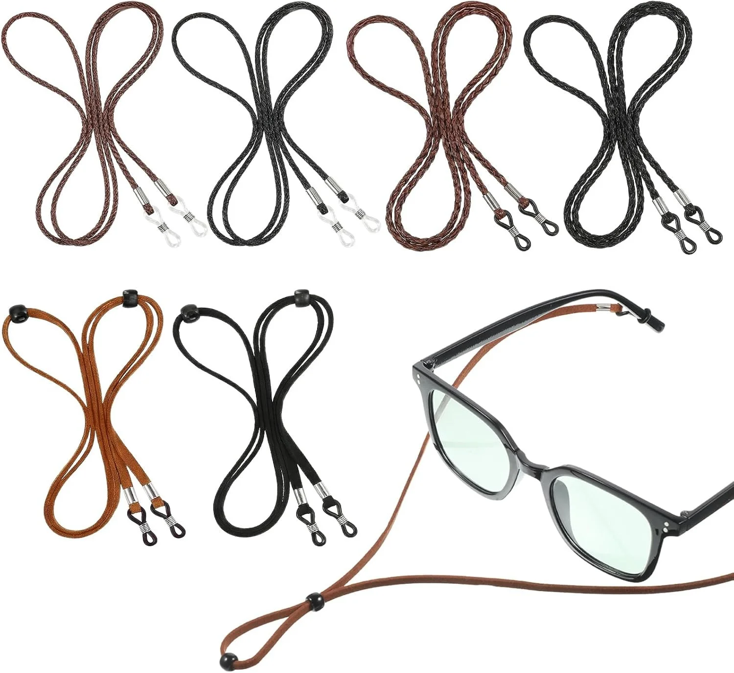 6 Pcs Eyeglass Strap Chains Eyeglasses Holders around Neck PU Leather Eye Glasse