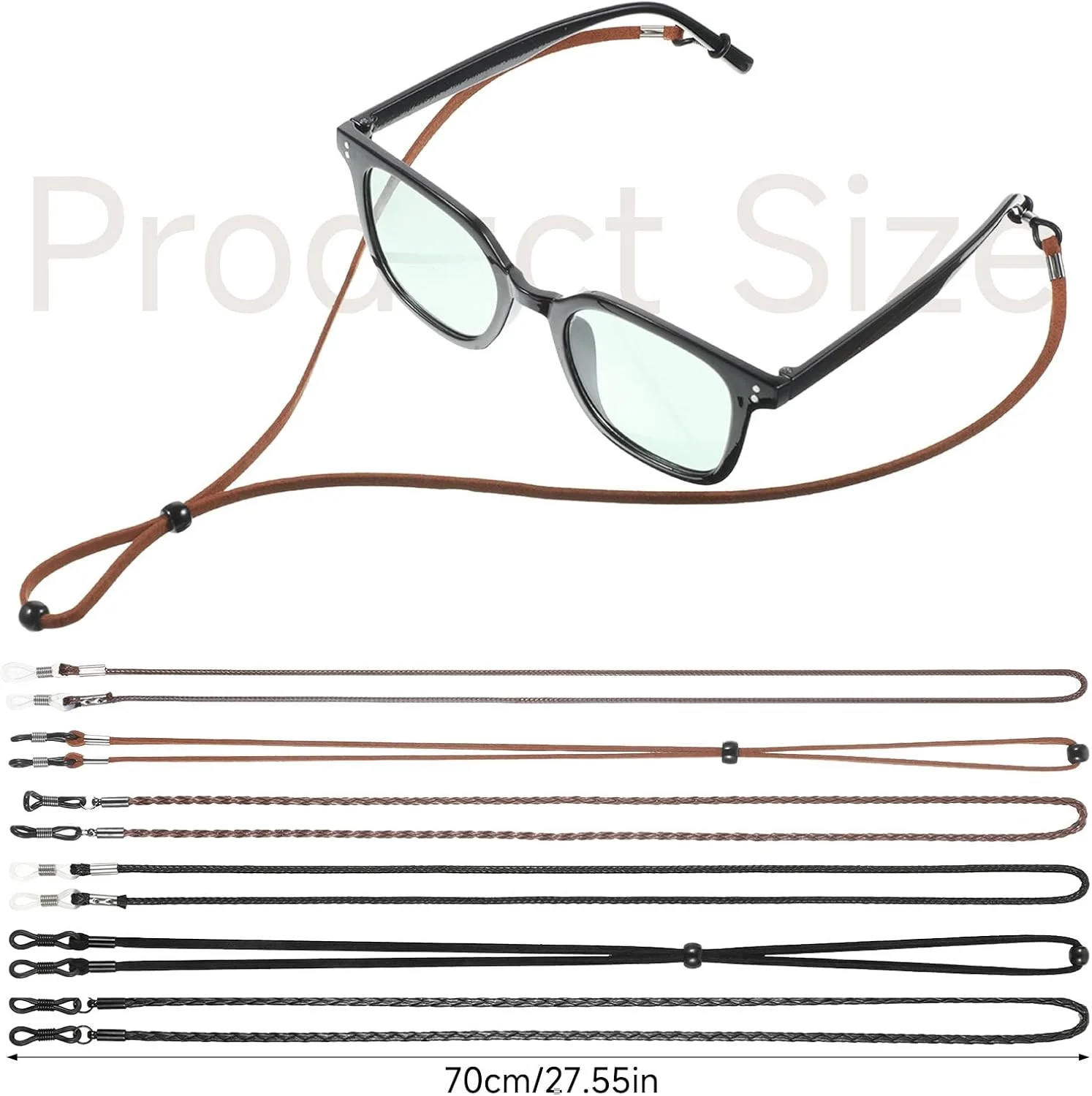 6 Pcs Eyeglass Strap Chains Eyeglasses Holders around Neck PU Leather Eye Glasse 3