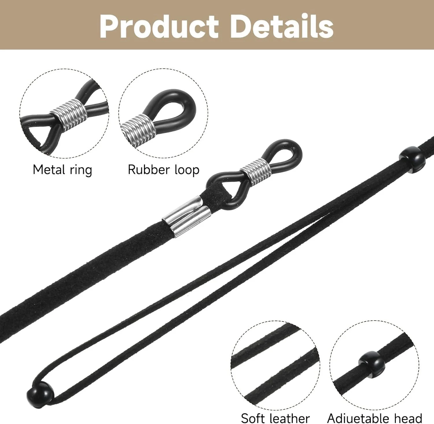6 Pcs Eyeglass Strap Chains Eyeglasses Holders around Neck PU Leather Eye Glasse 4